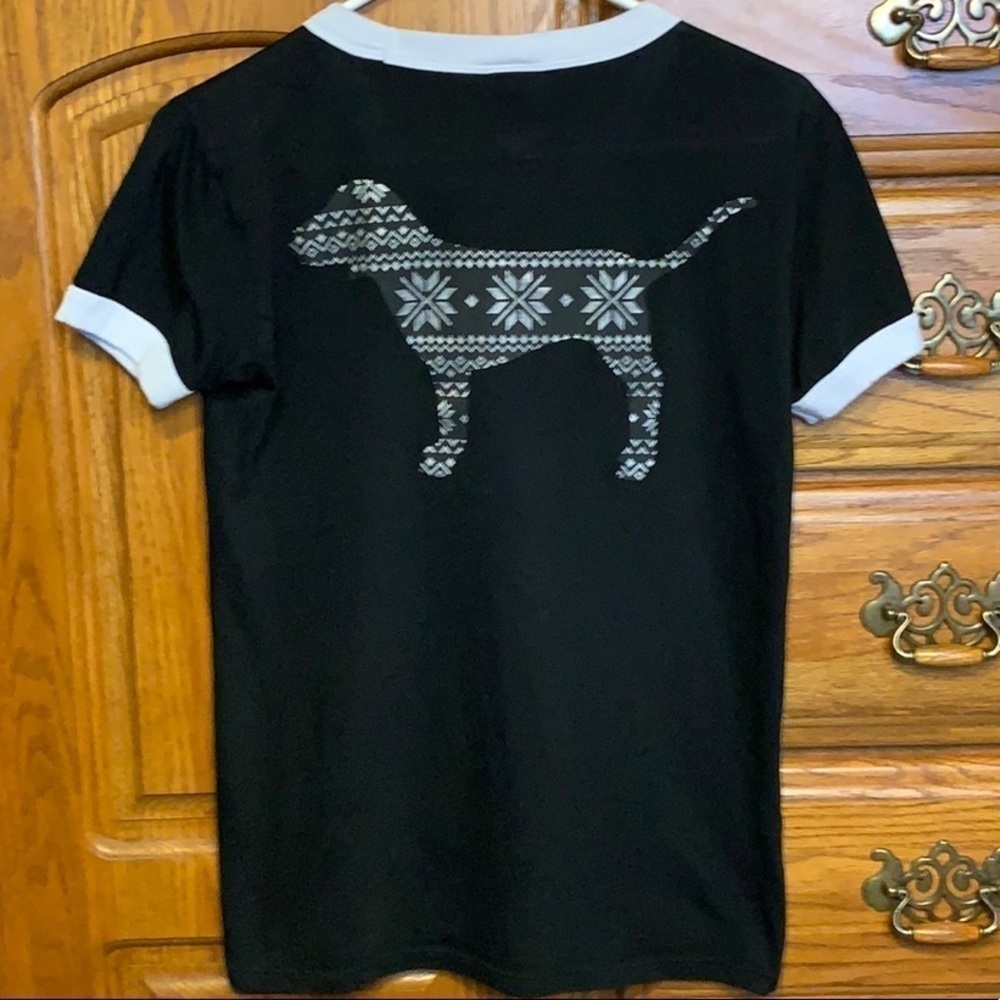 VS PINK Black Tee Silver Dog
